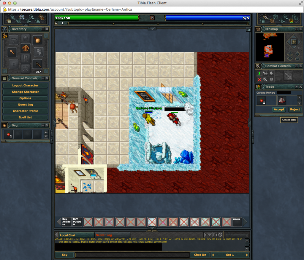 Iron Helmet de propriedade do servidor de Pythera. Segundo o autor da foto, o nome foi escondido por razões obvias.